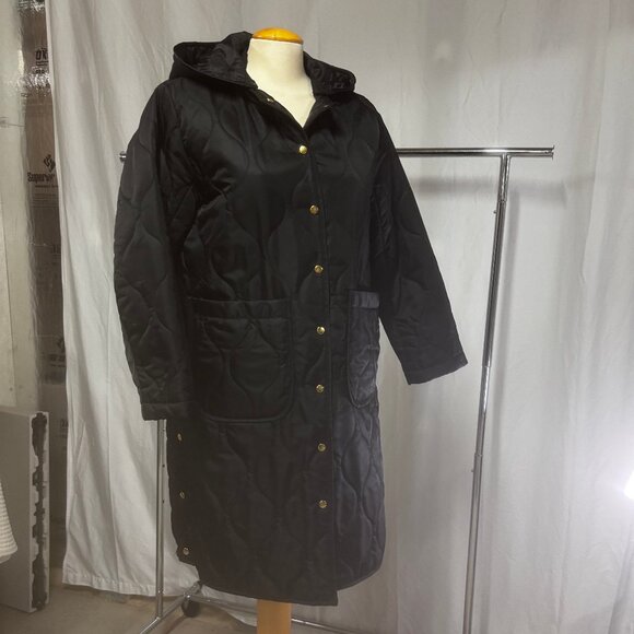 Black Quilted 2-Way Coat, Earth Music & Ecology Size M, NWOT - Picture 2 of 12